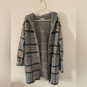 Gray Plaid Hooded Cardigan